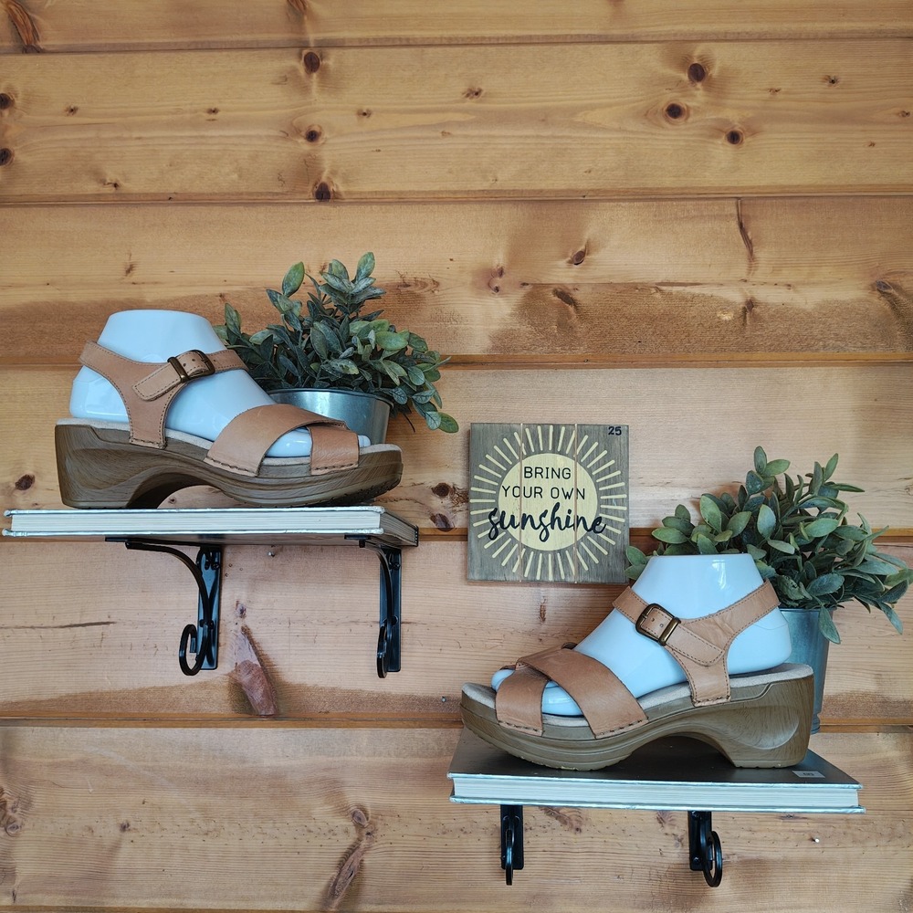 Sanita Danish Clog Strappy Tan Leather Sandal Slingback Platform Heel Comfort 38